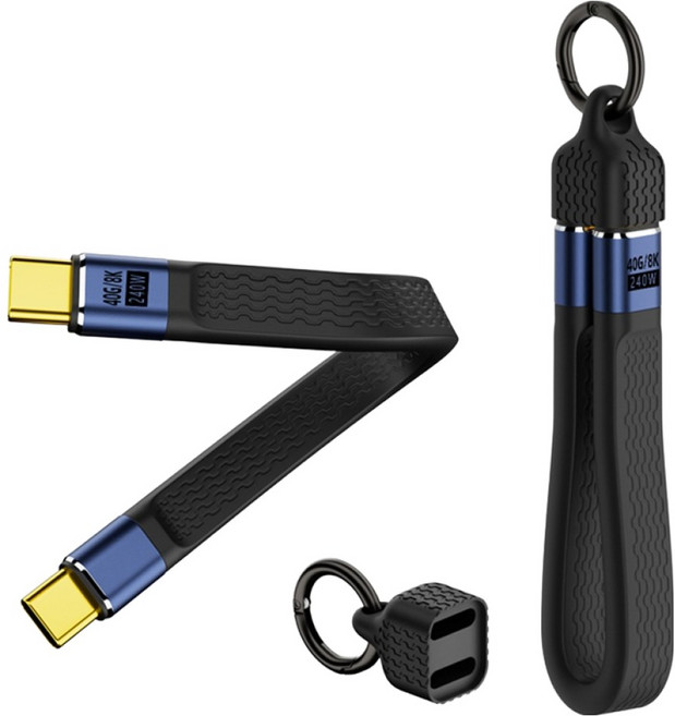 YTEK 열쇠고리형 PD 240W 40Gbps 8K 영상 USB4 v2.0 C타입 평면 케이블 YT-CCG4K-14B, 1개, 블랙, 13.7cm