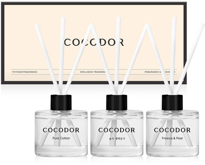 코코도르 시그니처 차량용 디퓨저 50ml x 3종 선물세트, 프리지아앤페어, 숲속새벽공기, 퓨어코튼, 1세트