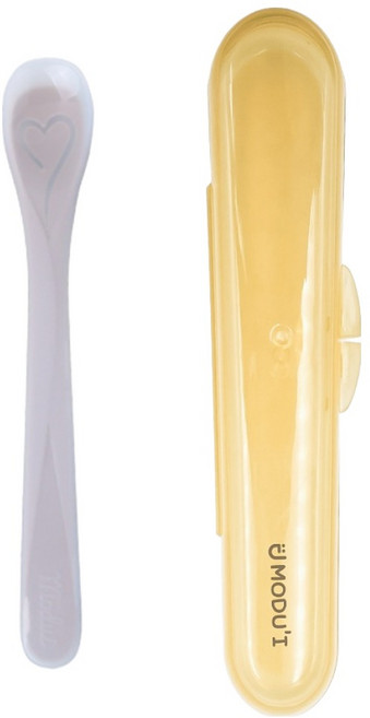 모두아이 블루마마 유아용 실리콘 이유식 러블리 스푼 케이스 세트, 베이지, 1세트