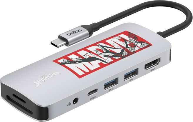 벨킨 C타입 USB 7in1 멀티 포트 허브 어댑터 AVC009qcMVV2-DY, 마블 스파이더맨, 1개