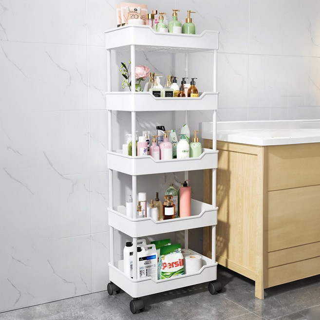 흰둥이네 틈새 이동식 다층 트롤리 넓어짐 25cm, 화이트, 5단