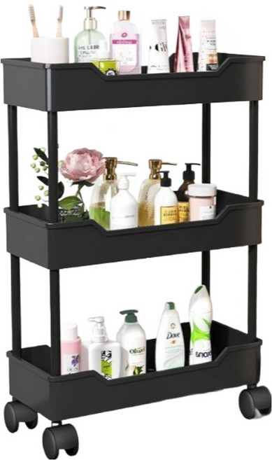 흰둥이네 틈새 이동식 다층 트롤리 좁음 15cm, 블랙, 3단