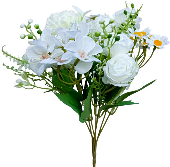 Floral M 花藝 法式小花園玫瑰洋甘菊花束仿真花花材, 1個, 白色
