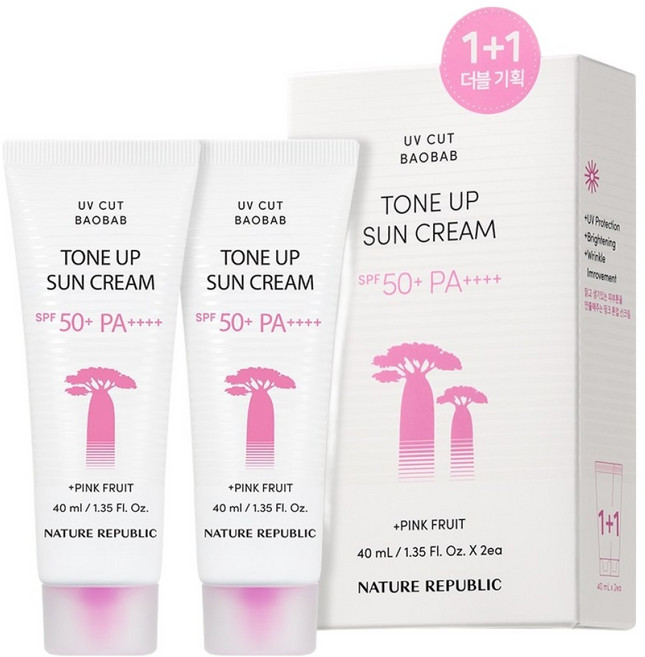 네이처리퍼블릭 유브이컷 바오밥 생기 톤 업 선크림 SPF50+ PA++++, 40ml, 2개