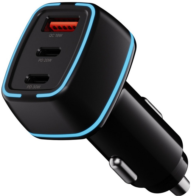 뉴클 PD 50W 3포트 차량용 시거잭 C타입 USB타입 고속 충전기, NCCC-2C1U-11-TD, 블랙