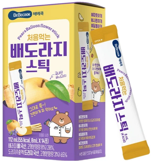 베베쿡 처음먹는 배도라지 스틱, 112ml, 1개 - 쿠팡