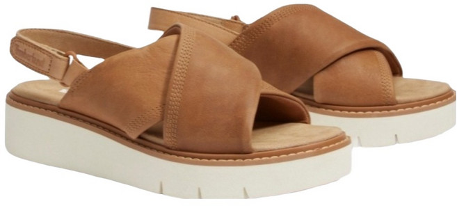Timberland 女款 後帶式皮革涼鞋 A415JEN2, 26cm, 淺小麥色