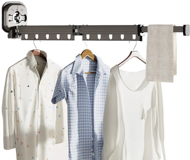 리예 무타공 흡착식 빨래 걸이 건조대 2단, 블랙