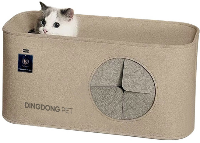 딩동펫 고양이 직사각 숨숨집 캣하우스, 베이지, 1개