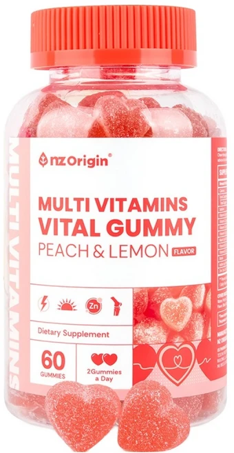 엔젯오리진 키즈 멀티 비타민 바이탈 구미 복숭아 레몬맛, 60정, 1개 - 쿠팡