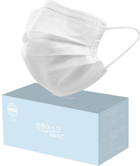 바른마스크 에어핏 성인용, 50개입, 1개, 화이트