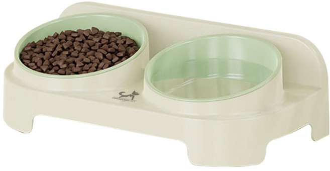 딩동펫 반려동물 경사형 테이블 더블 보울 식기 2구, 그린, 1개