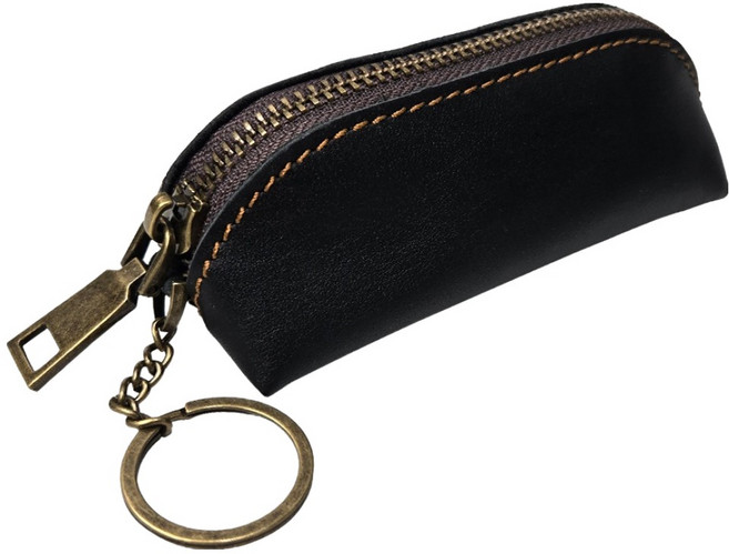 월드크린 프리미엄 가죽 도장 미니 파우치, 블랙