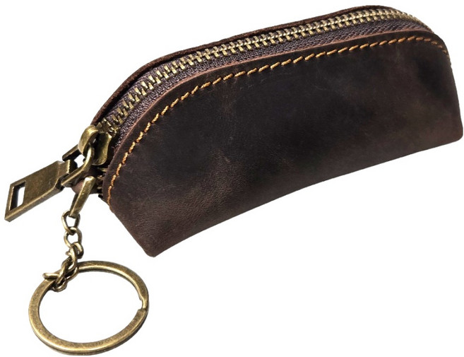월드크린 프리미엄 가죽 도장 미니 파우치, 다크브라운