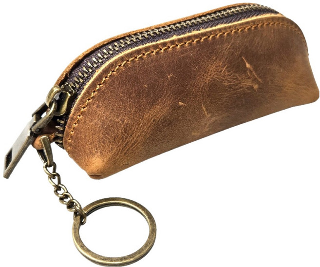 월드크린 프리미엄 가죽 도장 미니 파우치, 브라운