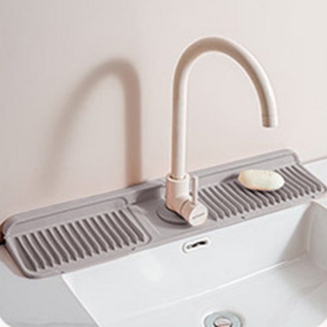 실리콘 똑딱이 싱크대 세면대 수전 배수 매트 L(61 x 14 x 2.1 cm), 그레이, 1개