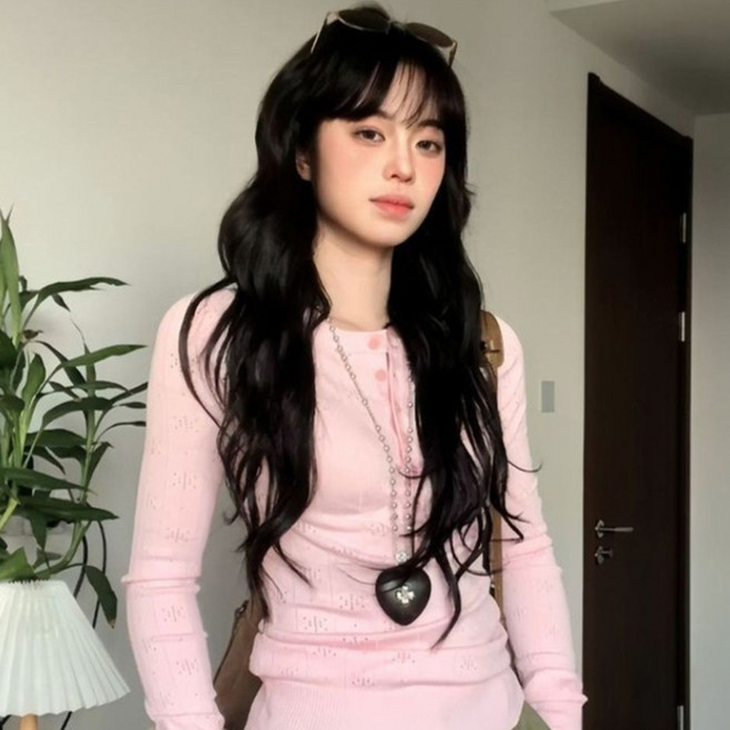 피어니스트 여성용 슬림핏 데일리 스윗 무드 버튼 티셔츠