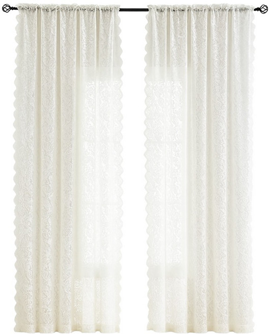 Mini 嚴選 法式蕾絲復古窗簾 單片 CN0508, 白色