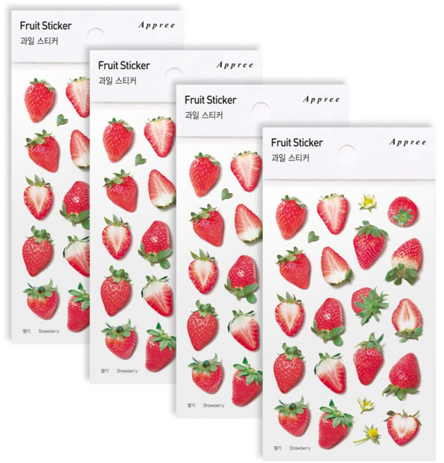 어프리 과일 스티커, 4개, 딸기