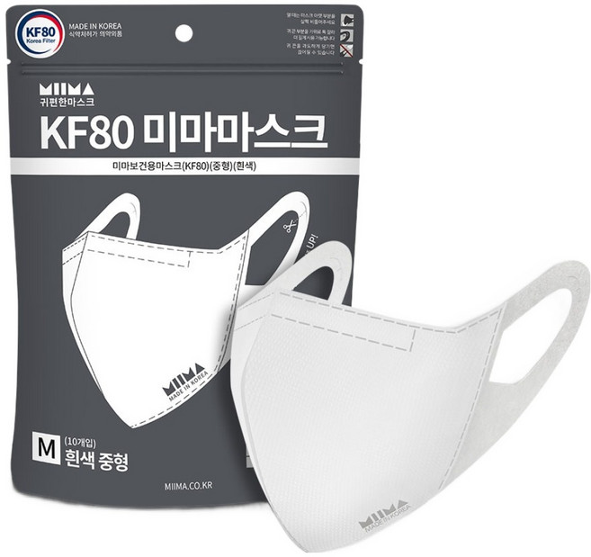 미마 보건용 마스크 중형 KF80, 10개입, 1개, 흰색