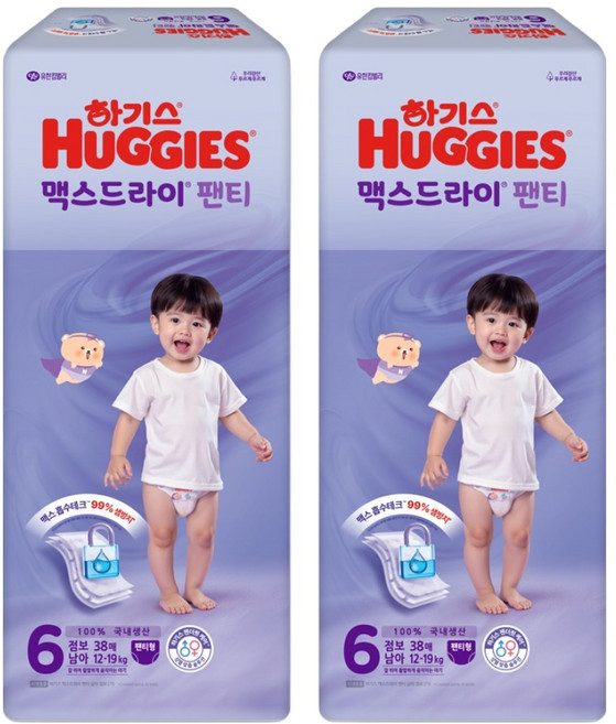 하기스 NEW 맥스드라이 팬티형 기저귀 남아용, 6단계, 76매