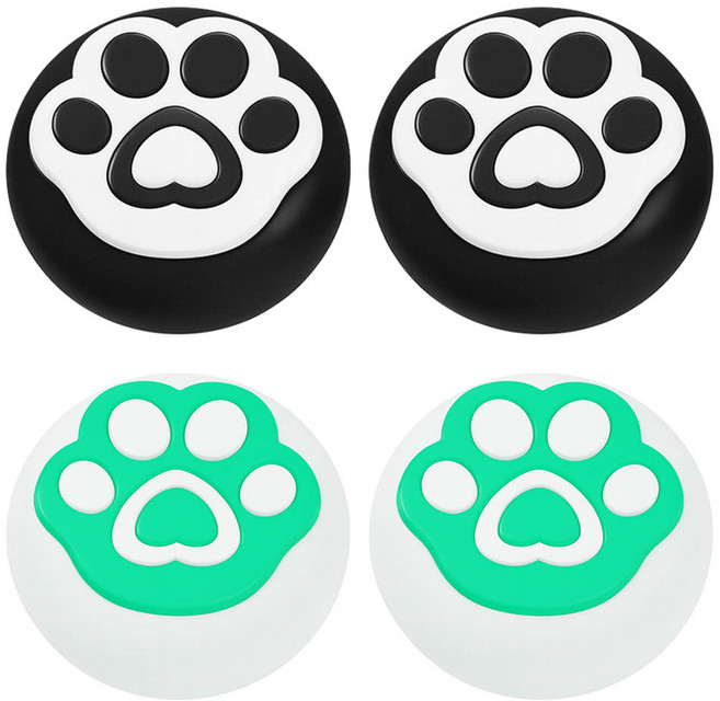 SPACE SHIELD 任天堂 Switch 2 Joy-Con 相容 愛心貓爪搖桿帽 2款 x 2p 套組, 1套, 黑白色, 白薄荷色, 單一商品
