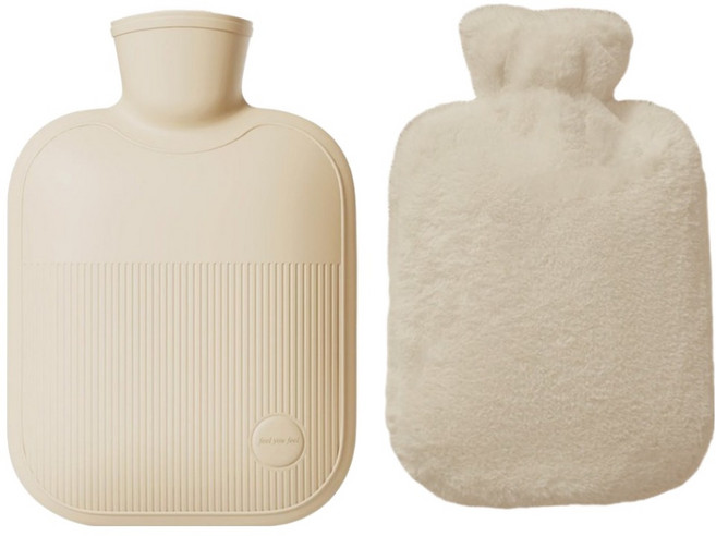 해피앤굿 따듯함 보온물주머니 S 500ml + 토끼 커버 세트 베이지 베이직, 1세트