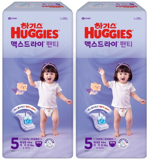 하기스 맥스드라이 팬티형 기저귀 여아용 특대형, 5단계, 88매