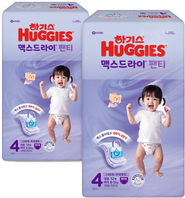 하기스 맥스드라이 팬티형 기저귀 여아용 대형, 4단계, 104매