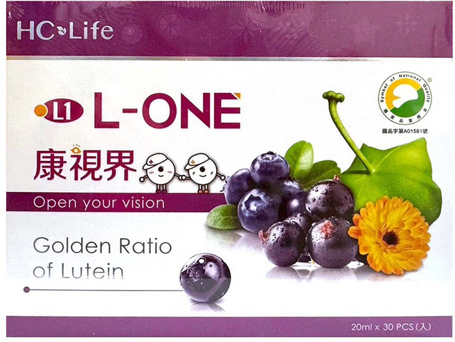 L-ONE 康視界 頂級液態金盞花葉黃素藻紅素 花青素枸杞多醣體 晶采水潤舒適 好吸收 高單位 美國專利, 20ml, 30包, 1盒