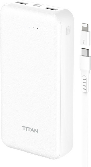 타이탄필름 듀얼 파워 보조배터리 20000mAh + C타입 케이블 + 8핀 젠더 세트, 화이트, KM-PB20C8