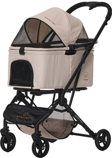 세인트펫 강아지 이지라이드 컴포트 플러스 분리형 원터치 경량 유모차, 아이보리, 1개