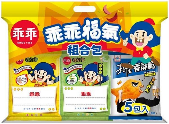 乖乖 福氣組合包 200g, 奶油椰子乖乖 + 5香乖乖 + 蝦乖乖 + 玉米脆果 煉乳 + 孔雀香酥脆, 1組
