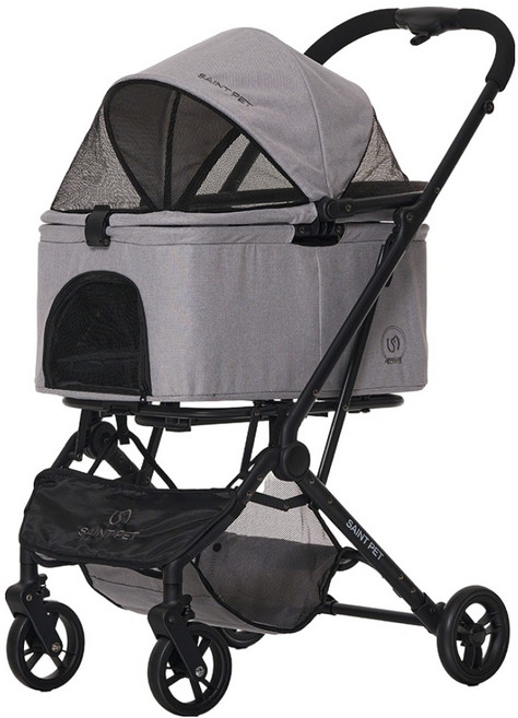 세인트펫 강아지 이지라이드 컴포트 플러스 분리형 원터치 경량 유모차, 그레이, 1개