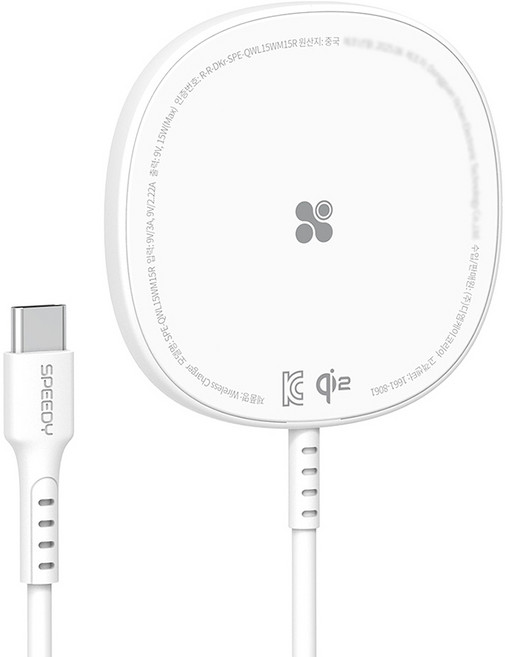 스피디 Qi2 맥세이프 15W 고속 무선 충전기 1.5m, 화이트, 1개