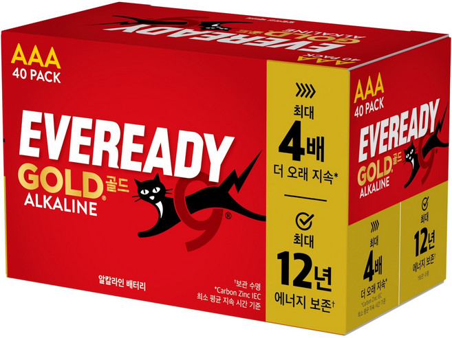에너자이저 에버레디 골드 알카라인 AAA 건전지, 40개입, 1개