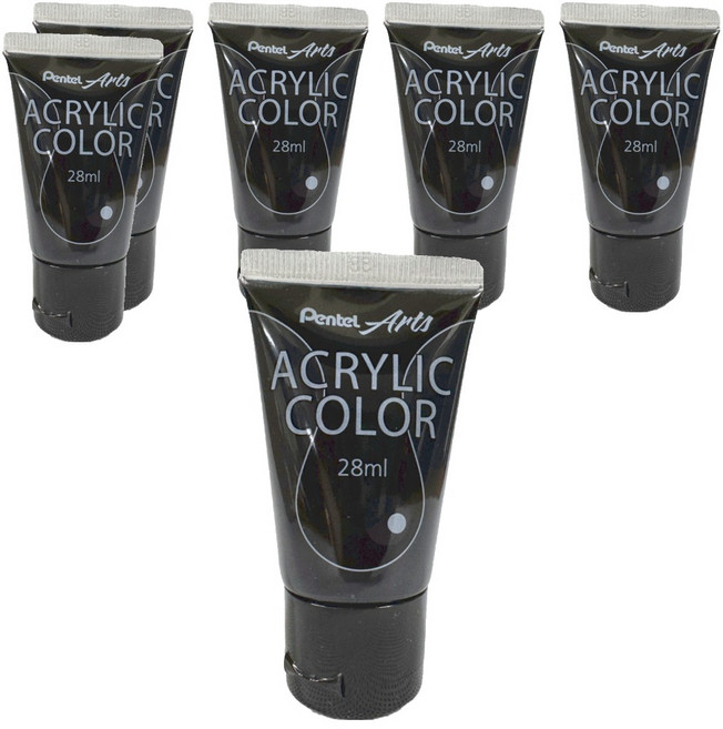 Pentel 飛龍文具 Arts 壓克力水彩 WA2-T28 黑色 6條, 28ml, 1色