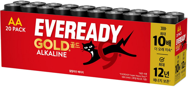 에너자이저 에버레디 골드 알카라인 AA 건전지, 1개, 20개입