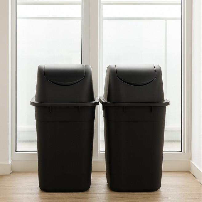 AllULiving 窄版搖蓋式垃圾桶 28L x 2入, 黑色