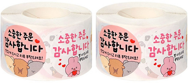 순덕이 배달 포장 스티커 감사 500p, 혼합색상, 2개