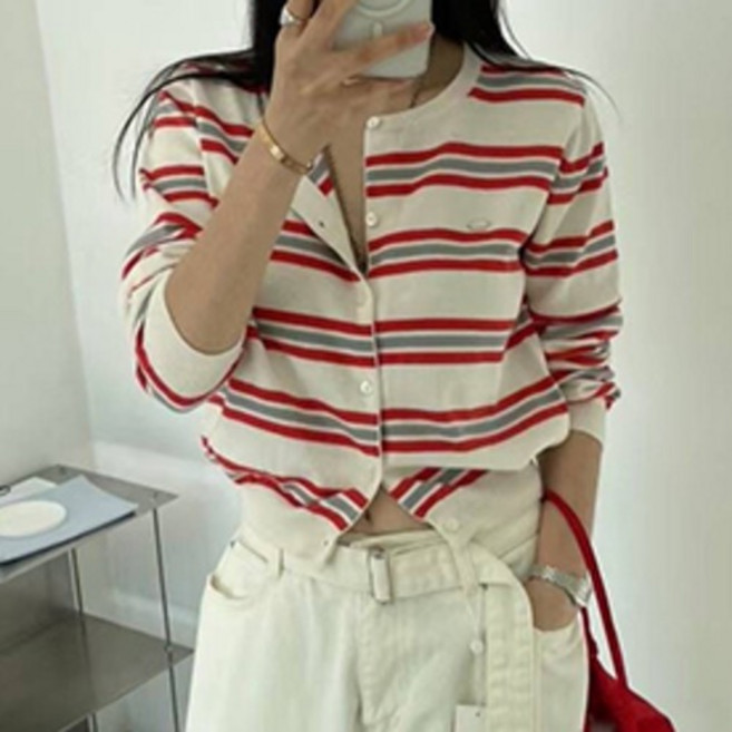 레몬소울 여성용 플린시 스트라이프 가디건