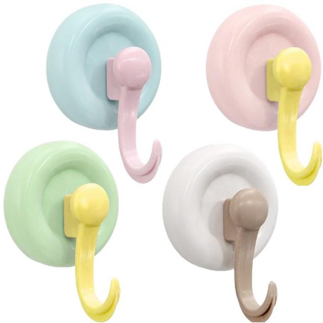 피키픽스 파스텔 흡착식 다용도 후크걸이 4종 세트, 화이트, 핑크, 스카이, 그린, 1세트