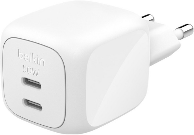 벨킨 Z Charger 50W USB C타입 듀얼 포트 GaN 초고속 충전기 WCH019krWH, 화이트, 1개