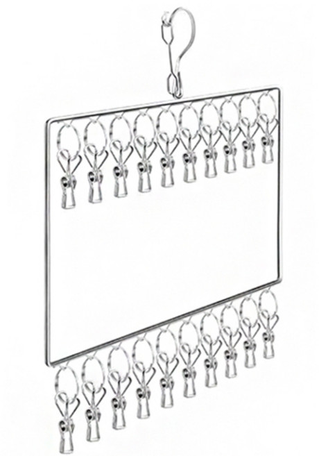 피키픽스 스테인리스 빨래집게 건조대 2단 걸이형 20핀, 실버, 1개