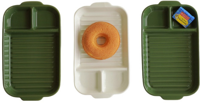 오데뜨 도자기 3칸 나눔 앞접시, 화이트, 딥그린, 딥그린, 3개