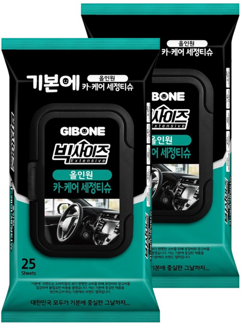 기본에 빅사이즈 올인원 카 케어 세정티슈, 25개, 2개