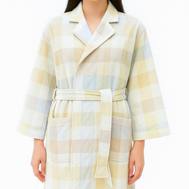 송월타월 체크 가제 샤워 가운 M, 베이지, 1개