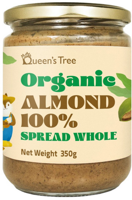 퀸즈트리 유기농 100% 껍질째 갈은 아몬드 스프레드 홀, 350g, 1개