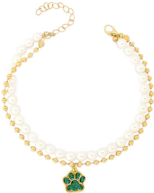 웨이비데이즈 반려동물 엘로 레이어드 펜던트 비즈 목걸이, 골드그린, 1개