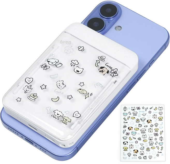 포켓마스터 커스텀 꾸미기 무선 15W + 유선 22.5W 고속충전 맥세이프 보조배터리 5000mAh C타입, 화이트, PMPB-5KPD-22-AN